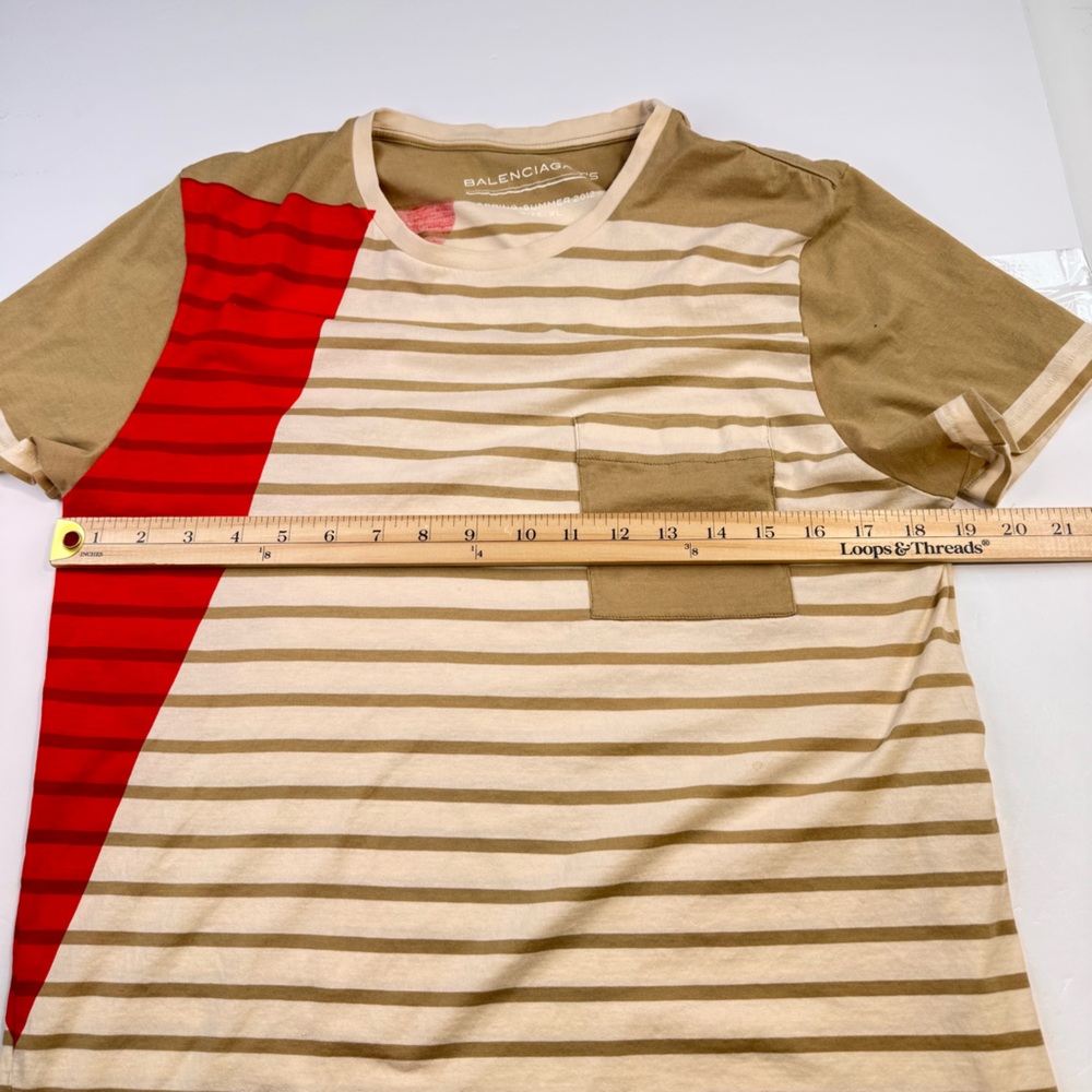 BALENCIAGA Stripe T-Shirt Women’s Size XL Brown Cotton Stretch Crewneck Casual - Picture 11 of 12